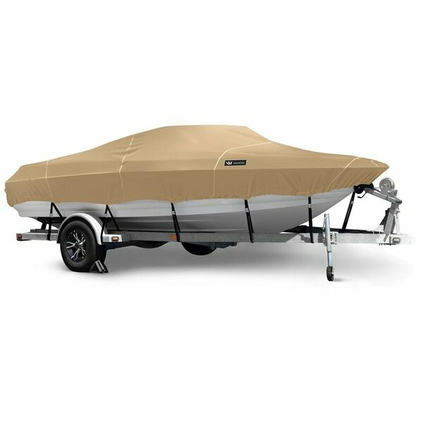 Eevelle Boat Cover FISH & SKI Walk Thru Windshield, Outboard Fits 22ft 6in L up to 96in W Beige SBVNWT2296B-HRB